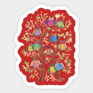 Lots of Colorful Owls in A Tree Sticker